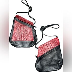 Chic Red and Black Crossbody Bag Real Leather Accents Tom Thomas Rare